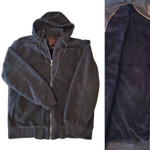 Y2K Dark Gray Thick Faux Fur Lined Hooded Zip Jacket Men's Medium